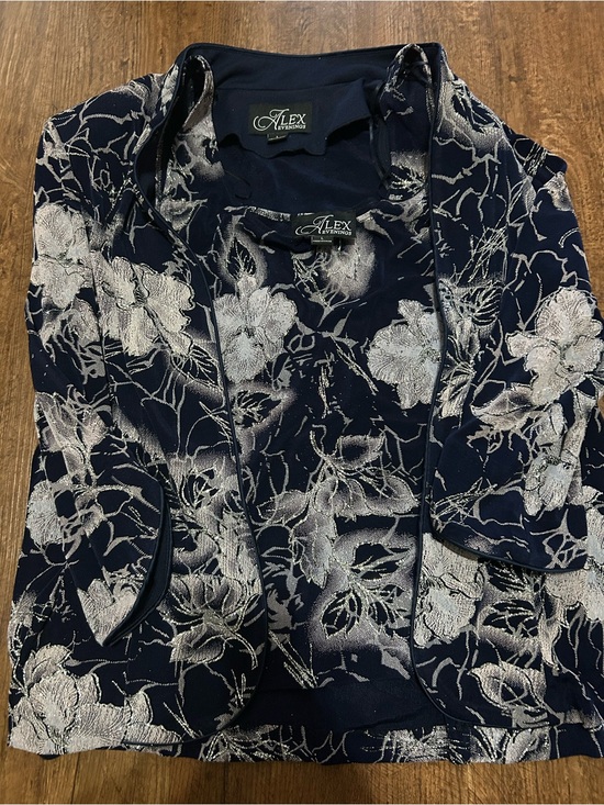 Alex Evenings Jackets & Blazers - Alex Evenings Navy and Silver Floral Evening Jacket and camisole Set